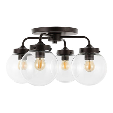 Piper 18" Farmhouse Rustic Iron/Glass LED Semi Flush Mount - JONATHAN Y